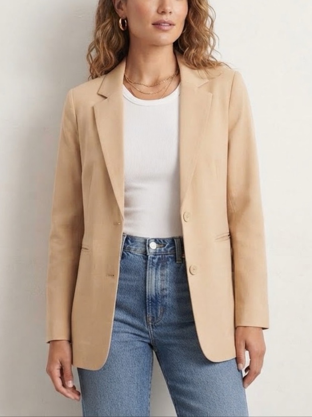 Weekday Lightweight Beige Single-Button Blazer
